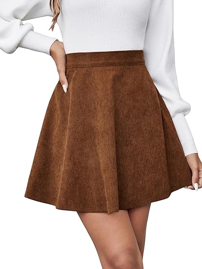 Photo 1 of Milumia Women's Corduroy Flared Skirt Casual High Waisted A Line Short Mini Skirts
med