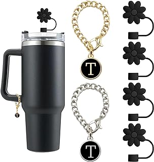 Photo 1 of (4+2)4PCS Flower Straw Covers Toppers for Stanley Cups 30&40 Oz Tumbler Silicone Straw Caps Tips with 2PCS Initial Letter Charms Personalized Stanley Tumblers Accessories(M) L7049A