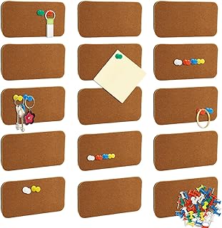 Photo 1 of 15 Packs Cork Board Bar Strips Bulletin Board with 50 Push Pins, Self Adhesive Felt Pin Board Notice Board for Wall,Office, Paste Notes, Photos, Schedules (Wood)