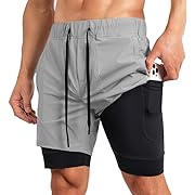Photo 1 of JMIERR Mens 2 in 1 Running Shorts 5" Quick Dry Athletic Workout Shorts with Compression Liner Zip Pockets and Towel Loop
