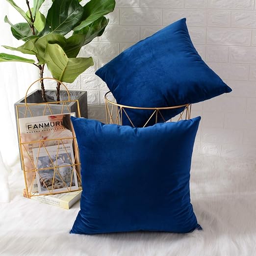 Photo 1 of MERNETTE Pack of 2, Velvet Soft Decorative Square Throw Pillow Cover Cushion Covers Pillow case, Home Decor Decorations for Sofa Couch Bed Chair 18x18 Inch/45x45 cm (Sapphire Blue)
