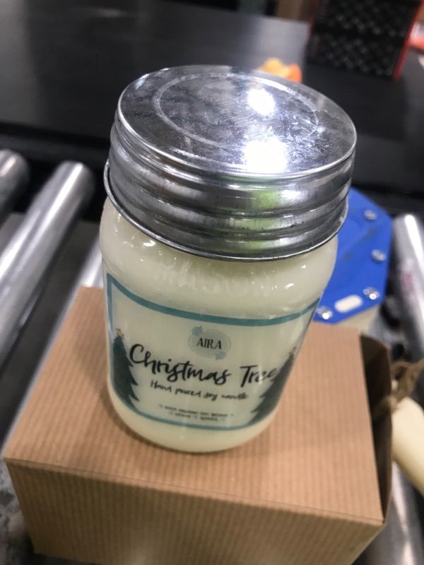 Photo 2 of Aira Soy Candles - Organic, Kosher, Vegan, in Mason Jar w/Essential Oils - Hand-Poured 100% Soy Candle Wax - Paraffin Free, 110+ Hours - Pine Scent Holiday Candle - Christmas Tree Scent - 16 Ounces 16 Ounce Christmas Tree