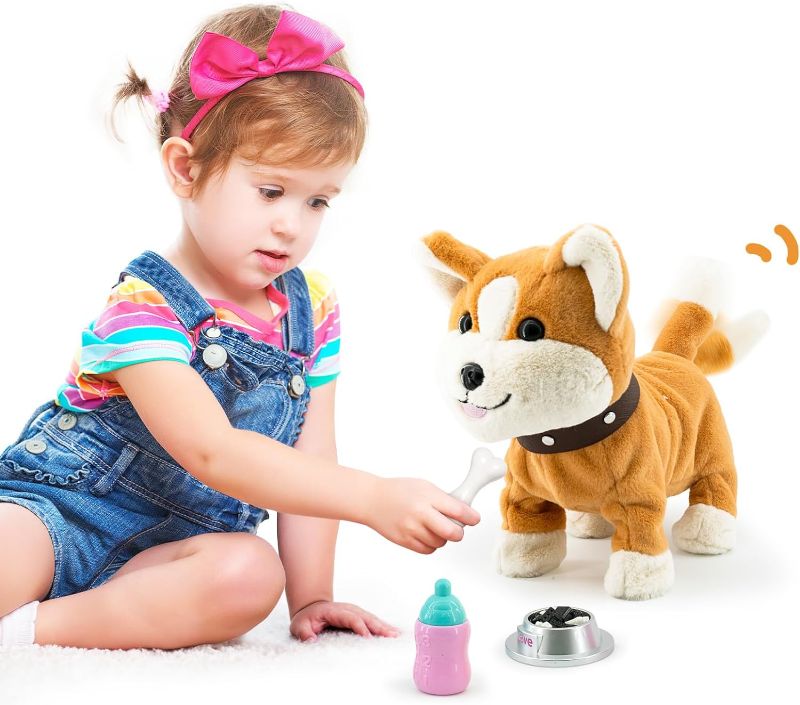 Photo 1 of Airbition Plush Toy Dog for Girls, Interactive Dog Puppy Toys Gifts for 2 3 4 Year Old Toddler Kids, Walking, Barking, Tail Wagging, Remote Control Realistic Stuffed Animal, 11 Accessories 