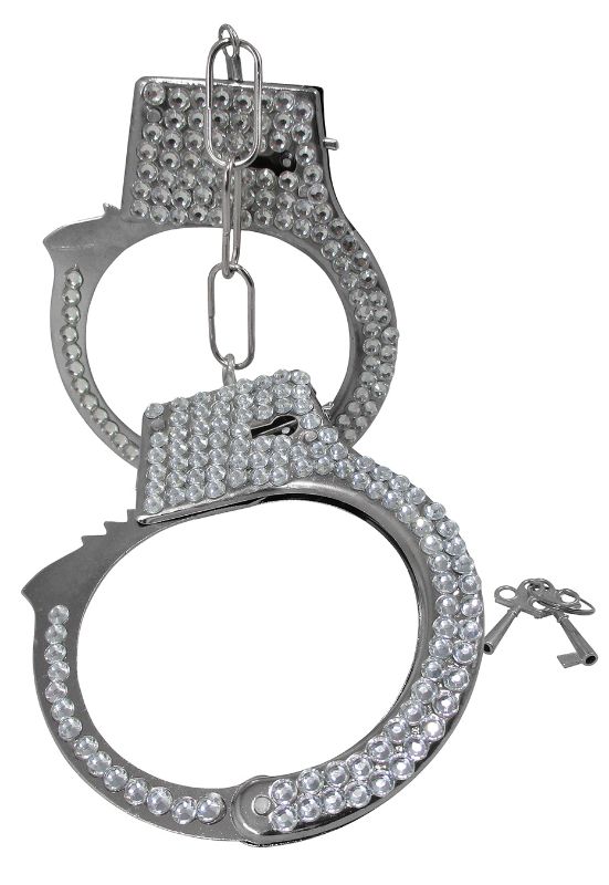 Photo 1 of Silver Rhinestone Handcuffs Metal Cuffs Toy Prop Halloween Costume Accessory

