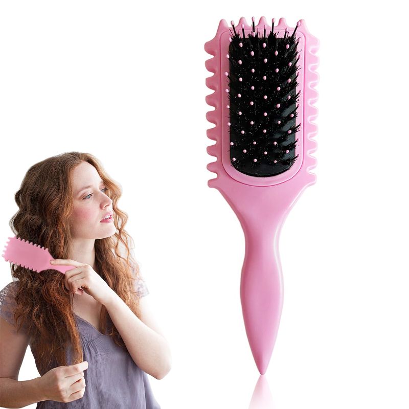 Photo 1 of Curl Defining Brush, Curly Hair Brush, 2024 Best Curl Define Styling Brush for Curly Hair, Shaping and Defining Curls for Women Men to Reduce Pulling and Curl Separation (Pink)
