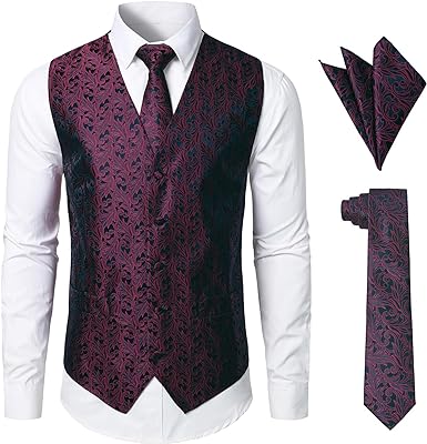 Photo 1 of JOGAL Men's 3pc Paisley Vest Necktie Pocket Square Set for Suit or Tuxedo 3XL