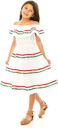 Photo 1 of unik Girl's Traditional Mexican Birtday, Christmas, Cinco De Mayo, Cultural Fiesta Dress with Lace & Ribbons Trims Size 10