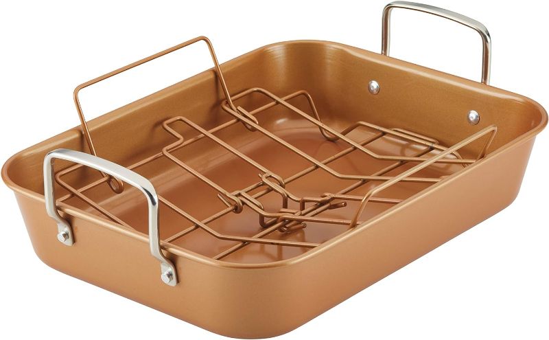 Photo 1 of Ayesha Curry Nonstick Roaster / Roasting Pan with Rack - 11 Inch x 15 Inch, Brown 