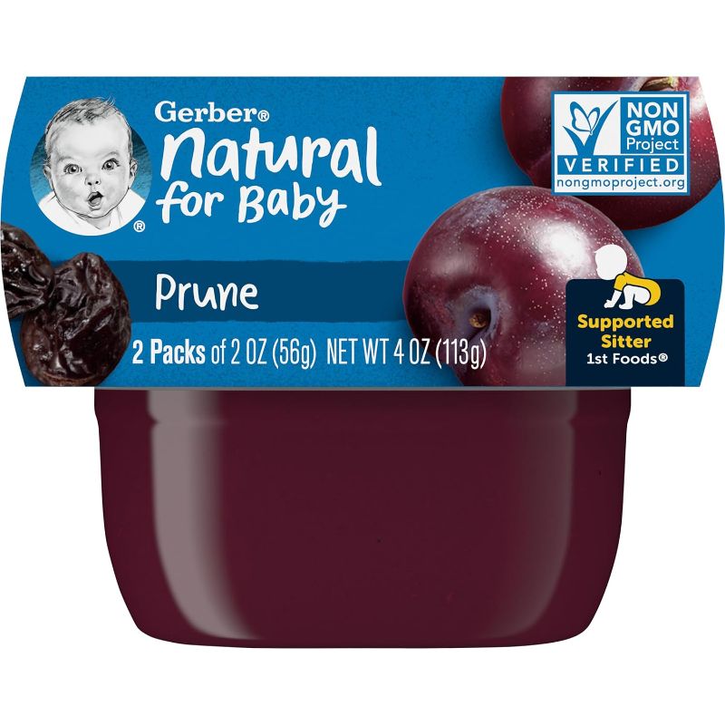 Photo 1 of Gerber 1st Foods Baby Food, Prune Puree, Natural & Non-GMO, 2 Ounce Tubs, 2-Pack (Pack of 8)
