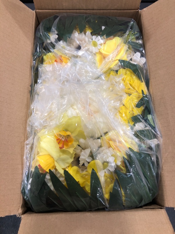 Photo 2 of HENOMO Spring Cemetery Flowers for Grave, Colors Non-Bleed,Headstone Flower Saddle Decorations,Silks Artificial Yellow Rose and White Peony Mix Arrangement,Easy Fit
