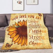 Photo 1 of BOOPBEEP Inspirational Blanket with Bible Verse Prayers Christian Religious Gift for Women Mom Wife on Birthday Valentines Mothers Day (Sunflower-Yellow, 50"x60")
