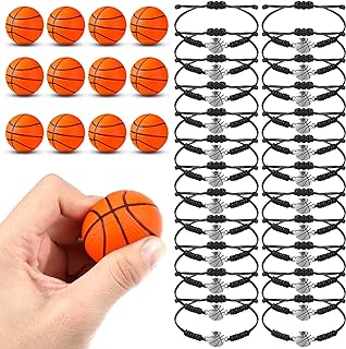 Photo 1 of MTLEE 36 Pieces Basketball Party Favors Include 24 Basketball Bracelets for Teen Girls Kids 12 Mini Basketball Stress Ball Adjustable Sports Bracelet Charms School Sports Team Basketball Gifts
