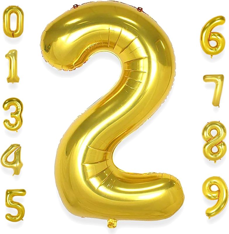 Photo 1 of 2 PACK Gold 2 Balloons,40 Inch Birthday Foil Balloon Party Decorations Supplies Helium Mylar Digital Balloons (Gold Number 2)