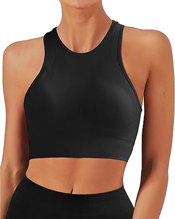 Photo 1 of FRESOUGHT Sports Bras for Women Padded Workout Racerback Tank Tops High Neck Sleeveless Gym Yoga Athletic Crop Top Bra SIZE SMALL