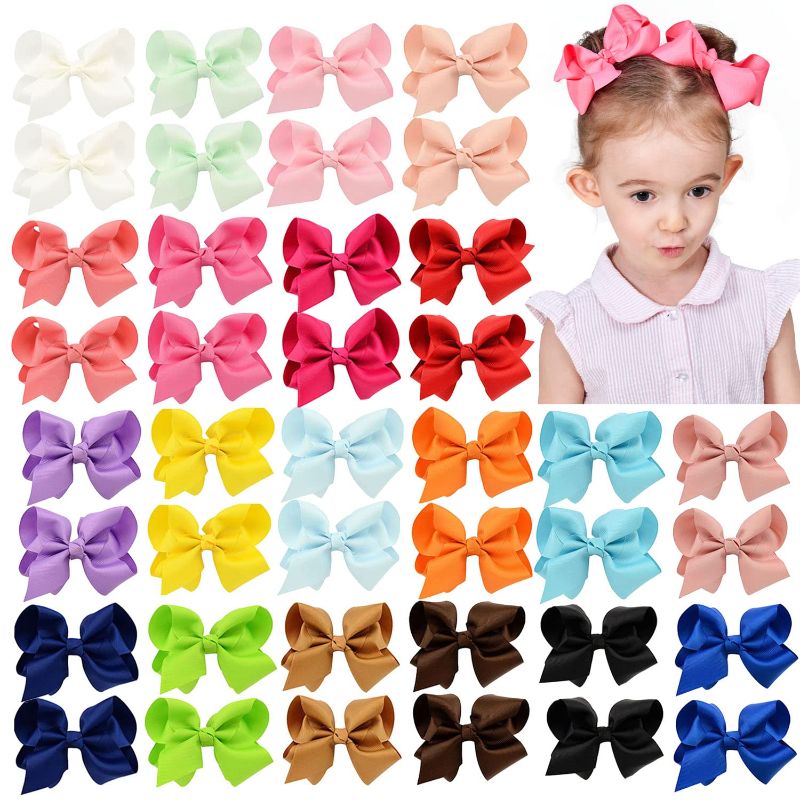 Photo 1 of 40PCS 4.5 Inch Hair Bows for Girls Grosgrain Ribbon Toddler Hair Accessories with Alligator Clips for Toddlers Baby Girls Kids Teens in Pairs
