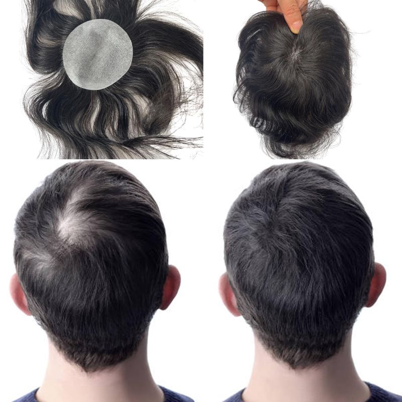 Photo 1 of Bald Spot Hair Patch Toupee for Men 3.15x3.15inches Full PU Skin Base Cover-up Hair Patches Pieces Human Hair Topper Reaplcement Systems Hairpiece (1B Black Color)
