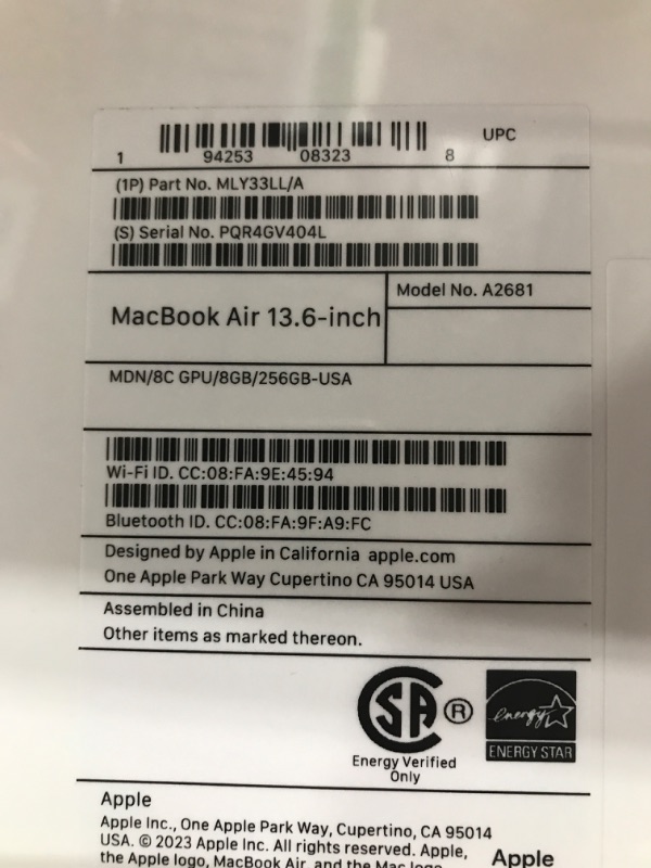 Photo 4 of Apple 2022 MacBook Air Laptop with M2 chip: 13.6-inch Liquid Retina Display, 8GB RAM, 256GB SSD Storage, Backlit Keyboard, 1080p FaceTime HD Camera. Works with iPhone and iPad; Midnight Midnight 256GB