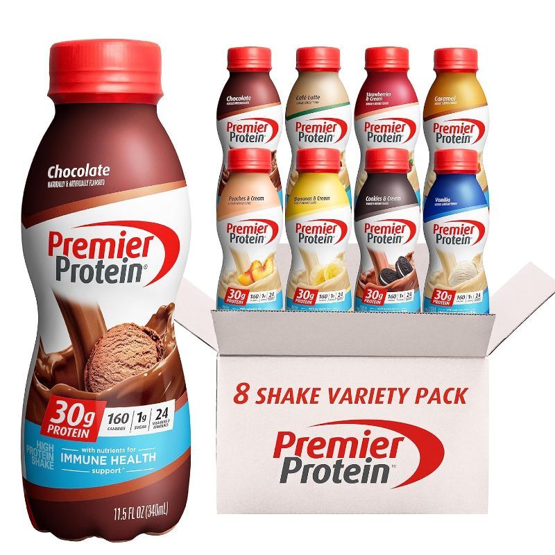 Photo 1 of Premier Protein, Protein Shake, 8 Flavor Variety Pack, 30g Protein, 1g Sugar, 24 Vitamins & Minerals, Nutrients to Support Immune Health 11.5 Fl Oz (8 Pack) BB MAR 2024 Bottles Have Various Expiration Dates 
