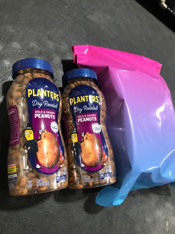 Photo 1 of 2 Pack Planters Dry Roasted Bold & Savory Peanuts, Party Snacks, Plant-Based Protein, 16 Oz Jar Dry Roasted 16 Ounce (Pack of 2) BB 7/2024