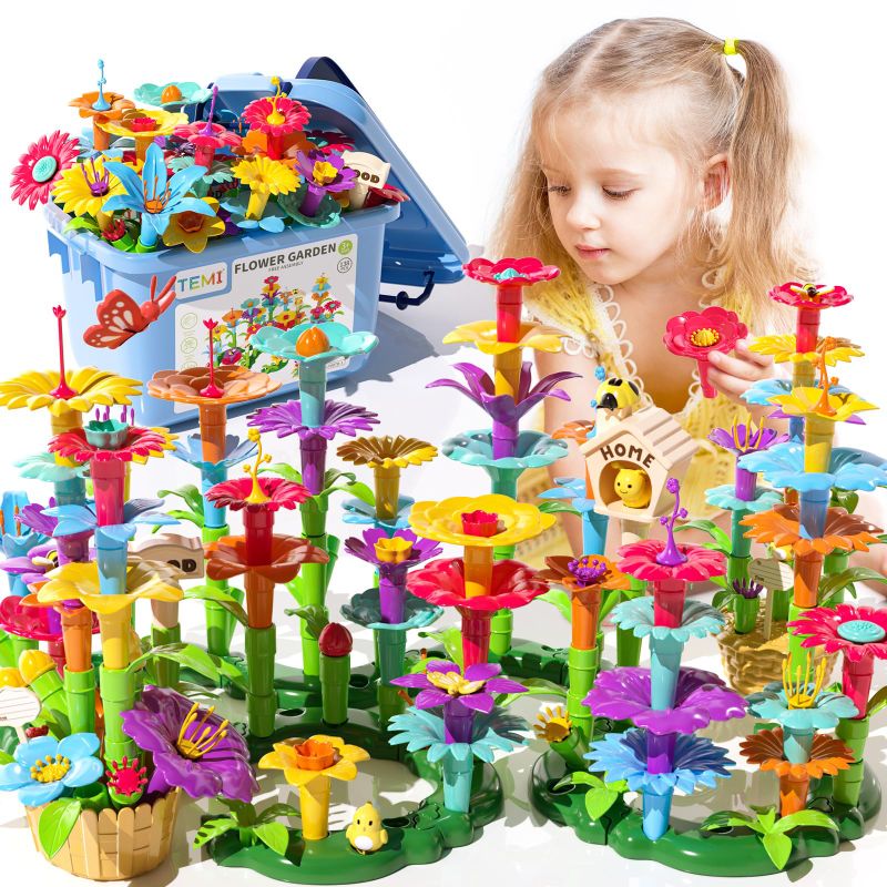 Photo 1 of TEMI 138 PCS Flower Garden Building Toys for Girls Toys, Educational STEM Toy and Preschool Garden Play Set for Toddlers 3 4 5 6 7 Year Old Kids Boys Girls, Flower Stacking Toys for Kids Age 3-6 138PCS