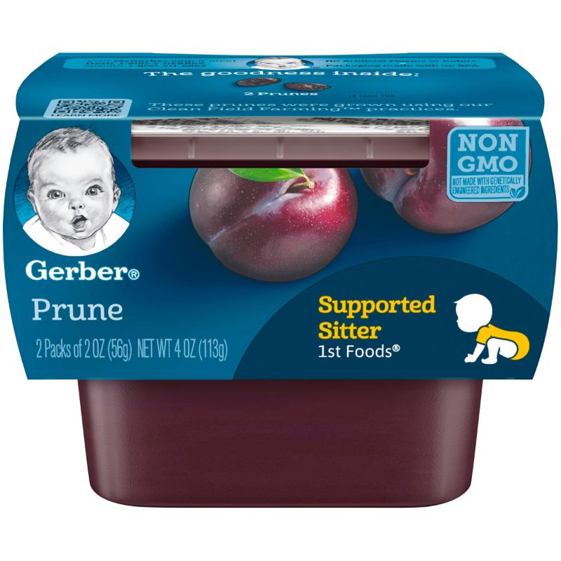 Photo 1 of Gerber 1st Foods Baby Food, Prune Puree, Natural & Non-GMO, 2 Ounce Tubs, 2-Pack (Pack of 8) BB OCT 31 2024
