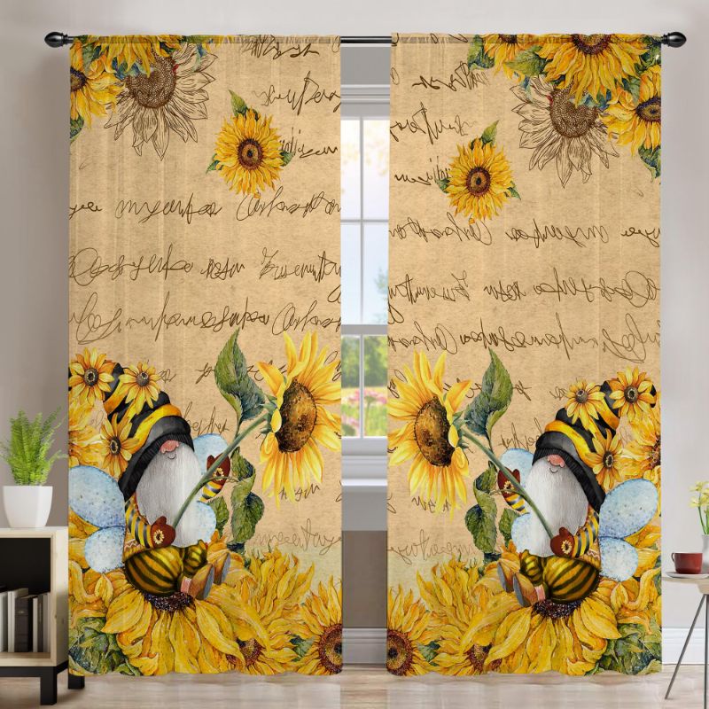Photo 1 of Bonsai Tree 2 Pack Sunflower Curtains for Bedroom 52x63 inch with Gnome - Sunflower Decorations and Spring Decorations for The Home, Yellow Kitchen Curtains and Valances Set 63"L x 52"W Gnome