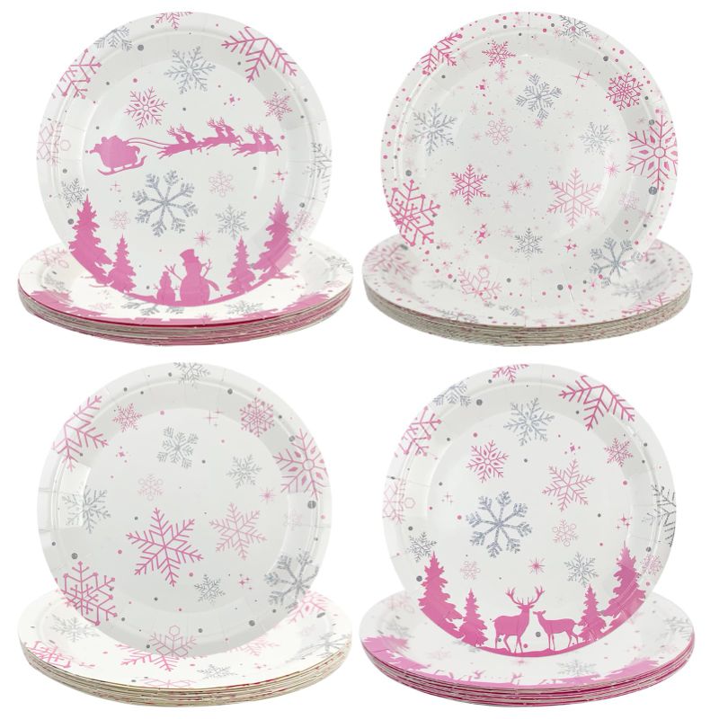 Photo 1 of CIEOVO 120 Count Disposable Plates, Frozen Winter Snowflake Party Paper Plates Dinner Dessert for Winter Wonderland Theme Baby Shower Birthday Wedding Christmas New Year Party Supplies