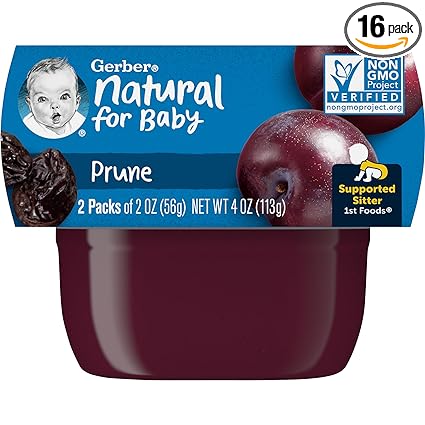 Photo 1 of Gerber 1st Foods Baby Food, Prune Puree, Natural & Non-GMO, 2 Ounce Tubs, 2-Pack (Pack of 8) BB 31 oct 2024
