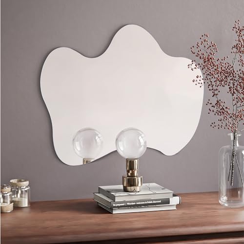 Photo 1 of Navaris Frameless Wall Mirror - Irregular Shape Hanging Wall Mounted Mirror - Funky Squiggle Modern Design for Bathroom Hall Living Room Bedroom - 75 x 55 cm
