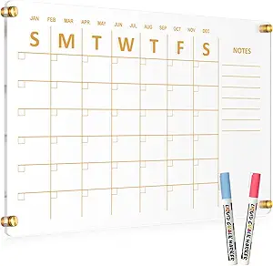 Photo 1 of Acrylic Calendar for Wall, 24"x16" Dry Erase Board Weekly Planner Wall Mounted Board, Frameless White Board for Home, Office, School