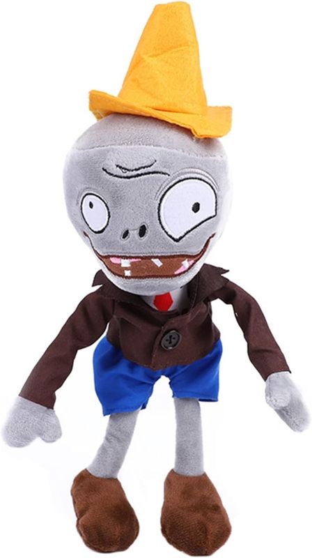 Photo 1 of JHESAO  PVZ Plush Conehead Zombies Brown Coat Toys PVZ Stuffed Soft Doll Roadblock Conehead Zombie New
