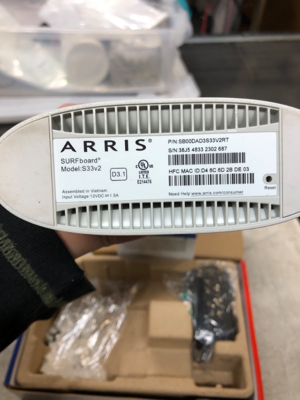 Photo 5 of ARRIS Surfboard S33 DOCSIS 3.1 Multi-Gigabit Cable Modem | Approved for Comcast Xfinity, Cox, Spectrum & More | 1 & 2.5 Gbps Ports | 2.5 Gbps Max Internet Speeds | 4 OFDM Channels | 2 Year Warranty DOCSIS 3.1 Modem Only Router System (USED,UNABLE TO TEST)