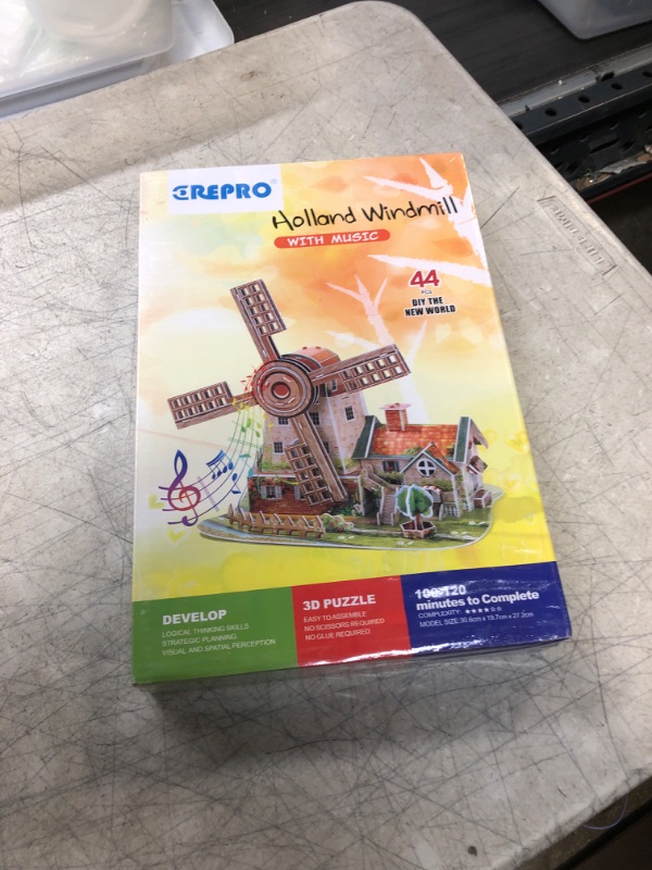 Photo 2 of CREPRO 3D Puzzle for Adults Kids, Holland Windmill 3D Puzzles with Music Box DIY 3D Puzzle Brain Teaser Puzzles for Room Holiday Christmas Decor Birthday Gifts