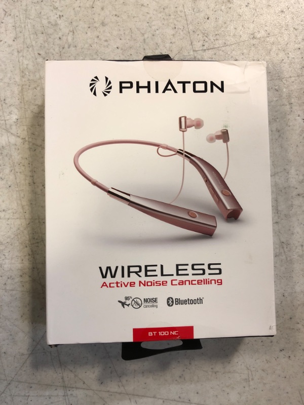 Photo 2 of Phiaton BT 100 NC Pink Wireless Bluetooth Active Noise Cancelling Neck Band Style Earphones with Mic