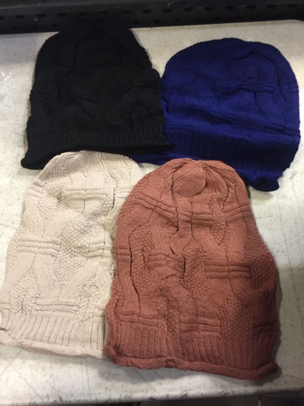 Photo 2 of 4 Pieces Knit Slouchy Beanie Hat for Women Men Oversized Soft Warm Winter Beanie Hat Chunky Stretch Cable Knit Beanie
