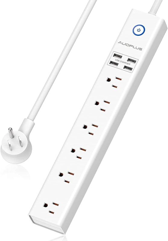 Photo 1 of Surge Protector Power Strip with USB Ports, 10ft Extension Cord, 6 Outlets and 4 USB Ports, AUOPLUS Mountable Flat Plug with Overload Protection, ETL Listed
