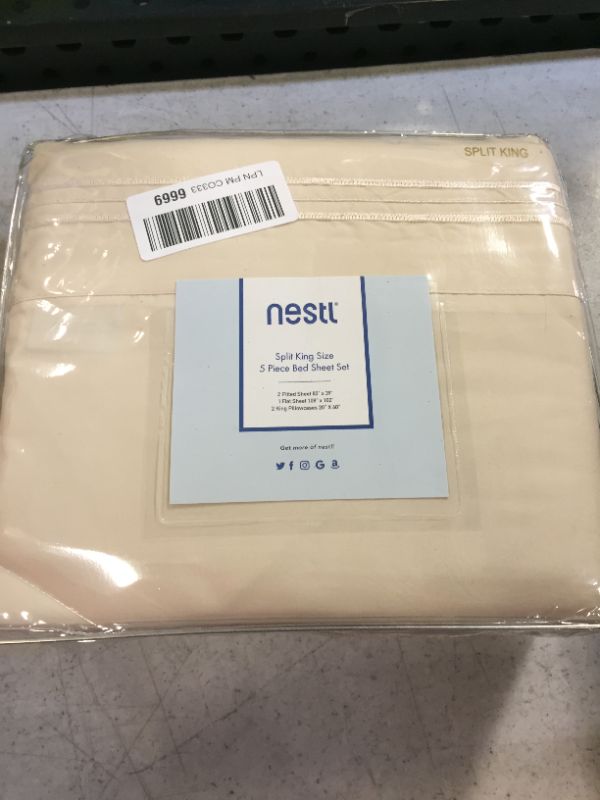 Photo 2 of Nestl Bedding Premium 1800 Deep Pocket 5 Piece Bed Sheet Set - Hotel Luxury Double Brushed Microfiber Sheets - Wrinkle, Fade, Stain Resistant - Hypoallergenic, Split King - Beige