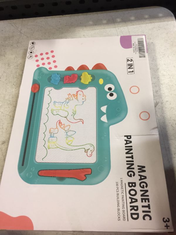 Photo 2 of AGCCJDC 2 in 1 Magnetic Drawing Board for Toddler 1-3 4-8 Kids Magnet Drawing Tablet 10 inch Dinosaur Shape Magna Doodle Sketch Pad Boys Girls for Road Trip Classroom Educational Learning