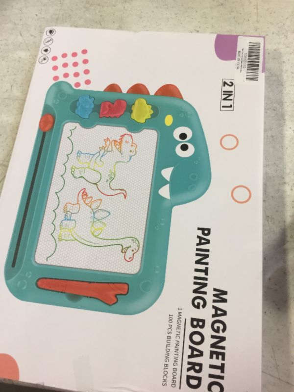 Photo 2 of AGCCJDC 2 in 1 Magnetic Drawing Board for Toddler 1-3 4-8 Kids Magnet Drawing Tablet 10 inch Dinosaur Shape Magna Doodle Sketch Pad Boys Girls for Road Trip Classroom Educational Learning