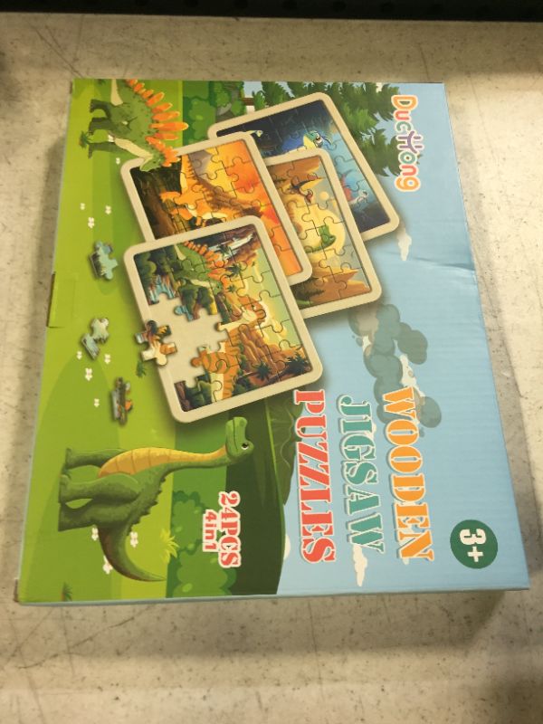 Photo 2 of DUCHONG Wooden Puzzles for Kids Ages 4-6?4 in 1 Dinosaur Puzzles for Kids Ages 3-5, 24PCS Jigsaw Puzzles for Toddler Children, Preschool Educational Brain Teaser Gifts for Boys and Girls