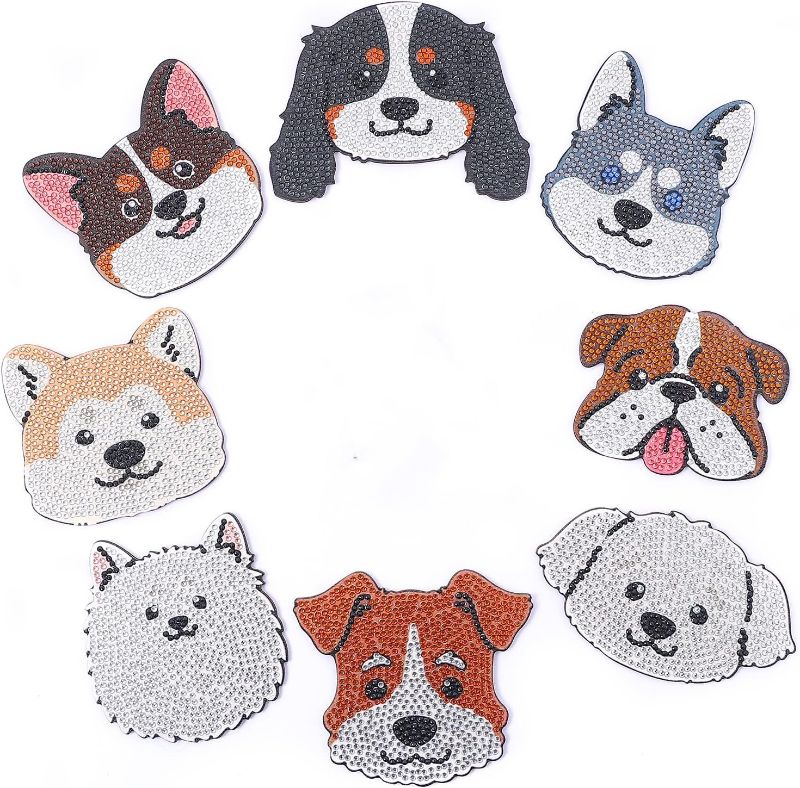 Photo 1 of 8 Pcs Diamond Painting Coasters, 5D DIY Dog Diamond Art Coasters for Drinks, Diamond Gem Arts and Craft Painting Coasters Supplies for Beginners Adults Kids Coffee Table Beverage Coasters
