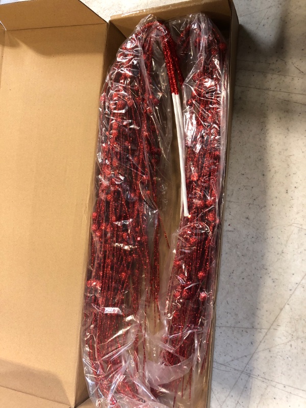 Photo 2 of 28Inch Long Christmas Ornaments Red Artificial Glitter Berry Stem -10PCS Fake Glittery Berry Branches Christmas Tree Picks for DIY Xmas Wreath Crafts Vase Filler Festivals Wedding Party Home Decor(A) A A-red