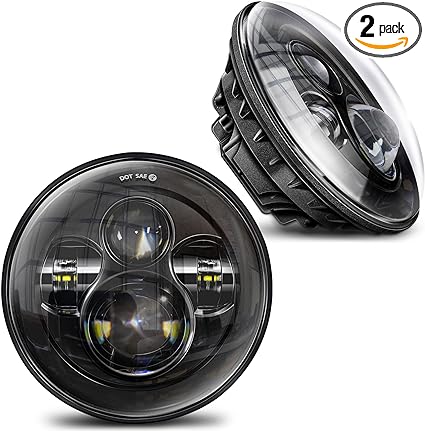 Photo 1 of 2 PCS Black 7'' Round LED Headlights