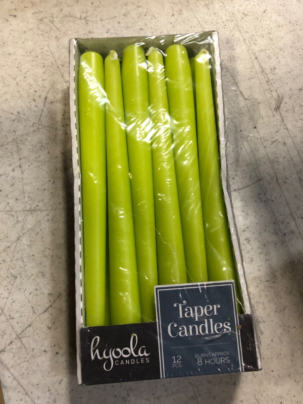 Photo 2 of 12 Pack Tall Taper Candles - 10 Inch Lime Dripless, Unscented Dinner Candle - Paraffin Wax with Cotton Wicks - 8 Hour Burn Time