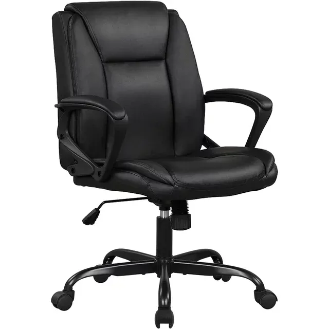 Photo 1 of Home Office Chair Ergonomic Desk Chair PU Leather Task Chair Executive Rolling Swivel Mid Back Computer Chair with Lumbar Support Armrest Adjustable Chair for Men Black
