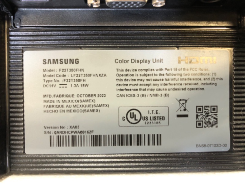 Photo 1 of SAMSUNG T350 Series 22-Inch FHD 1080p Computer Monitor, 75Hz, IPS Panel, HDMI, VGA (D-Sub), 3-Sided Border-Less, FreeSync (LF22T350FHNXZA)