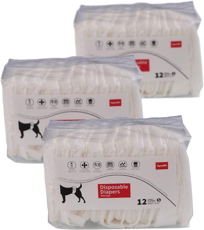 Photo 1 of 36ct Disposable Dog Diapers Male - Highly Absorbent, Comfort Fit w/Wetness Indicator - for Dogs in Heat Cycle, Incontinence & Excitable Urination - Male Dog Diapers, Belly Band for Male Dogs(Small)
