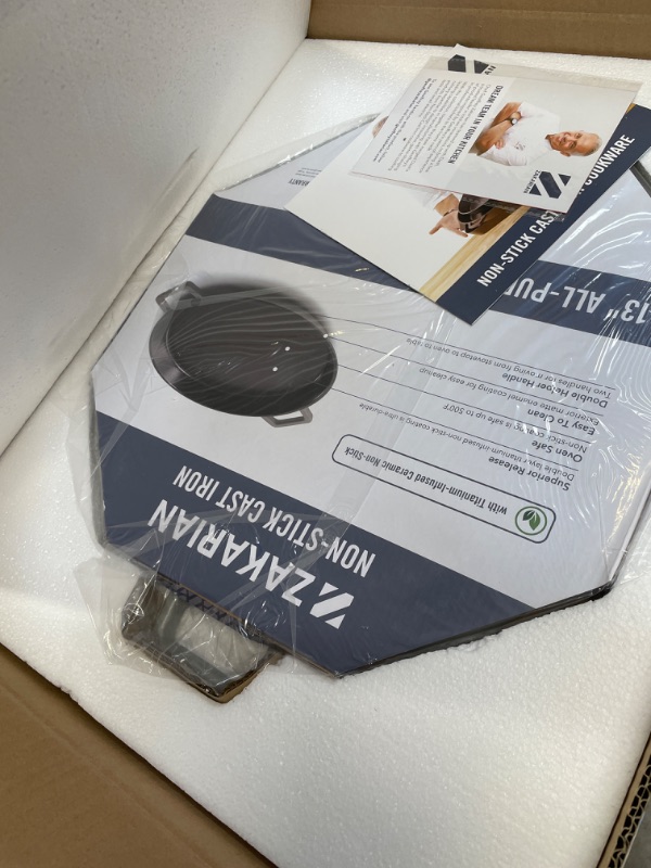 Photo 2 of DASH Zakarian 13 Inch Nonstick Cast Iron Dual Handle Pan, Titanium Ceramic Coated Frying Pan, Grey Gray 