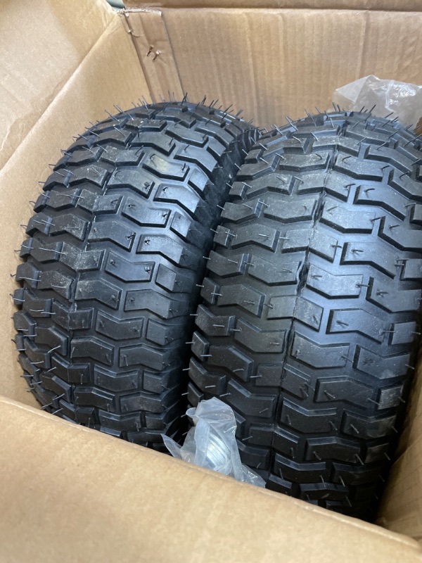 Photo 2 of 15x6.00-6 lawn mower tires,4 Ply Tubeless Front Tire Assembly Replacement for Craftsman Mower,570lbs Capacity,3"offset hub,3/4"Bushing, for More Lawn &Garden Riding Mower (2 Pack)