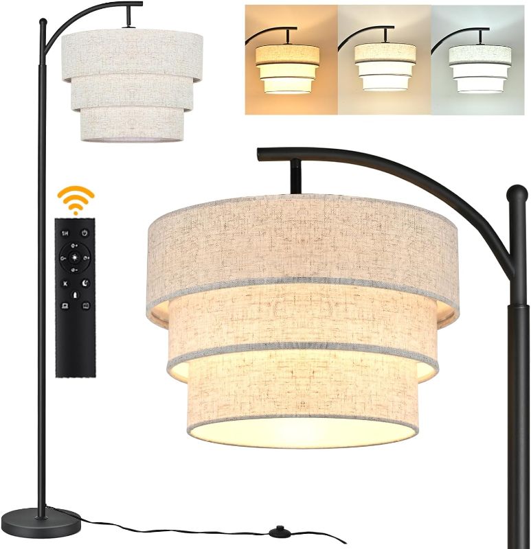 Photo 1 of ?Upgraded?Remote Control Arc Floor Lamp Stepless Dimmable 3 Color Temperature, Black Tall Pole Lamp, Modern Standing Lamps for Living Room, Bedrooms, Office, Unique 3-Layer Lampshade(Bulb Included)
